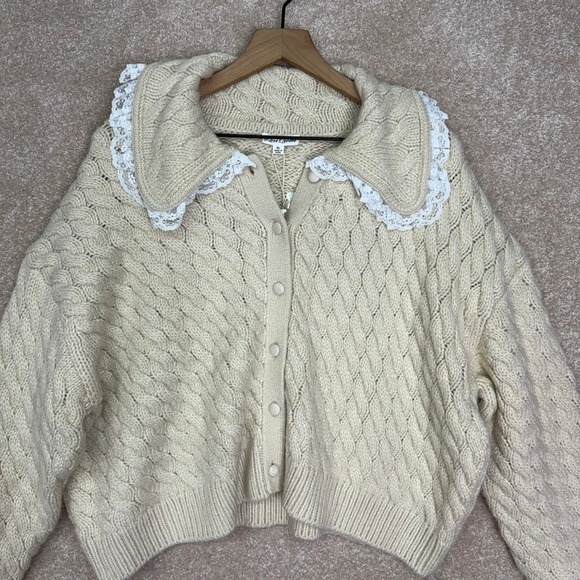 NWT For Love & Lemons Milana Cardigan Sweater Size XL Cable Knit Lace Boho‎ - Picture 2 of 15